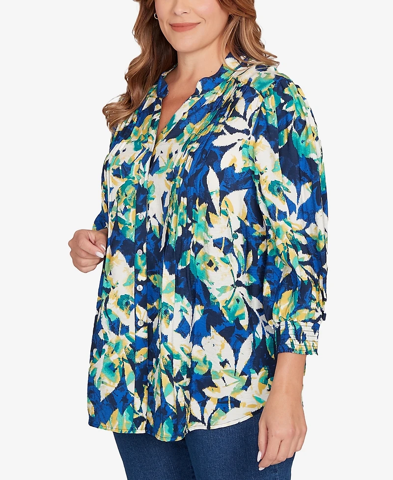 Ruby Rd. Plus Floral Silky Voile Button Down Top