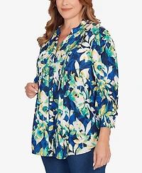 Ruby Rd. Plus Floral Silky Voile Button Down Top