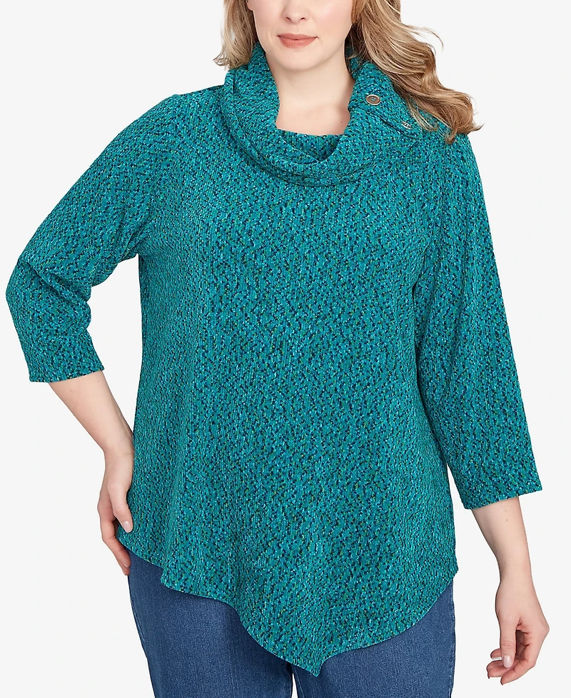 Ruby Rd. Plus Spacedye Chenille Split Cowl Neck Top