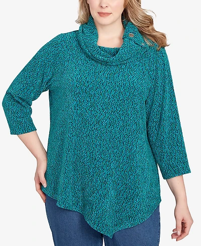 Ruby Rd. Plus Spacedye Chenille Split Cowl Neck Top