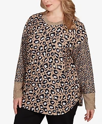 Ruby Rd. Plus Sweater Trimmed Cozy Animal Print Top