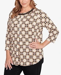Ruby Rd. Plus Mesh Textured Geo Puff Print Top