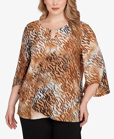 Ruby Rd. Plus Tie Dye Zebra Jacquard Textured Top