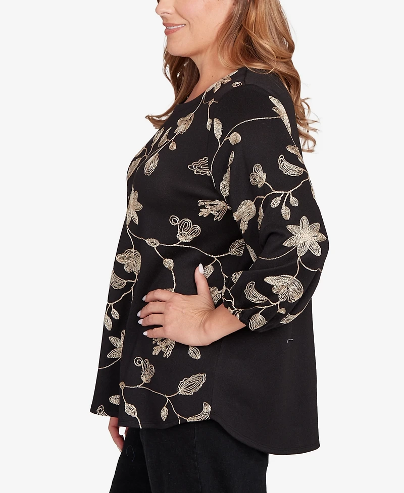 Ruby Rd. Plus Metallic Embroidered Floral Top