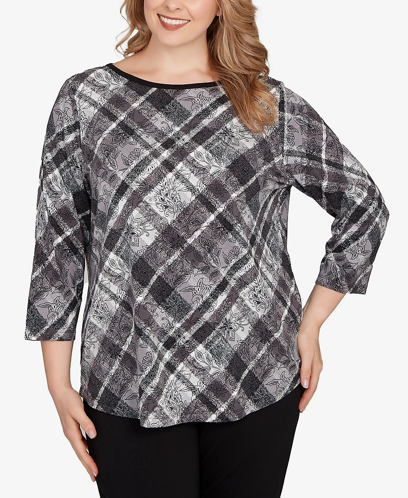 Ruby Rd. Plus Solid Tipped Plaid Knit Top