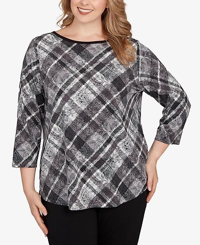 Ruby Rd. Plus Solid Tipped Plaid Knit Top