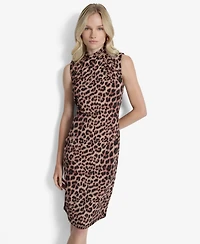 Dkny Petite Sleeveless Twisted Mock Neck Midi Dress
