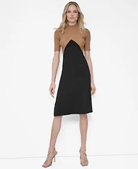 Dkny Petite Colorblock Sliced Short Sleeve Sweater Dress