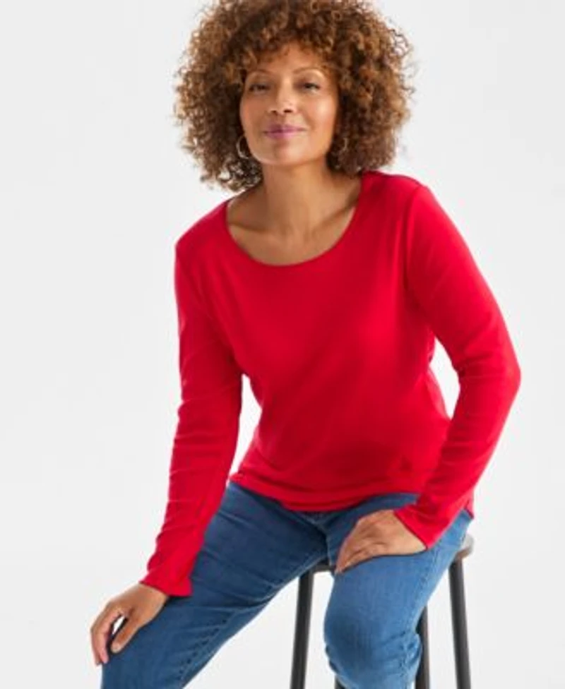 Womens Cotton Long Sleeve Scoop Neck Top Pp 4x Created For Macys