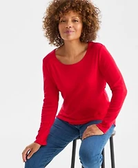 Womens Cotton Long Sleeve Scoop Neck Top Pp 4x Created For Macys