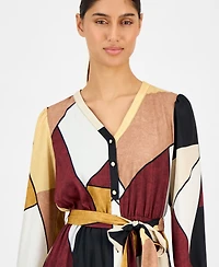 T Tahari Women's Printed Button-Front Midi Dress