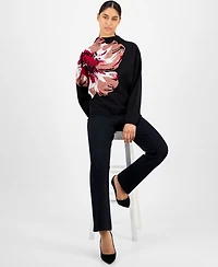 T Tahari Women's Floral Funnel-Neck Long-Sleeve Sweater