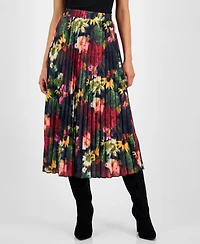 T Tahari Women's Pleated Printed Midi Skirt