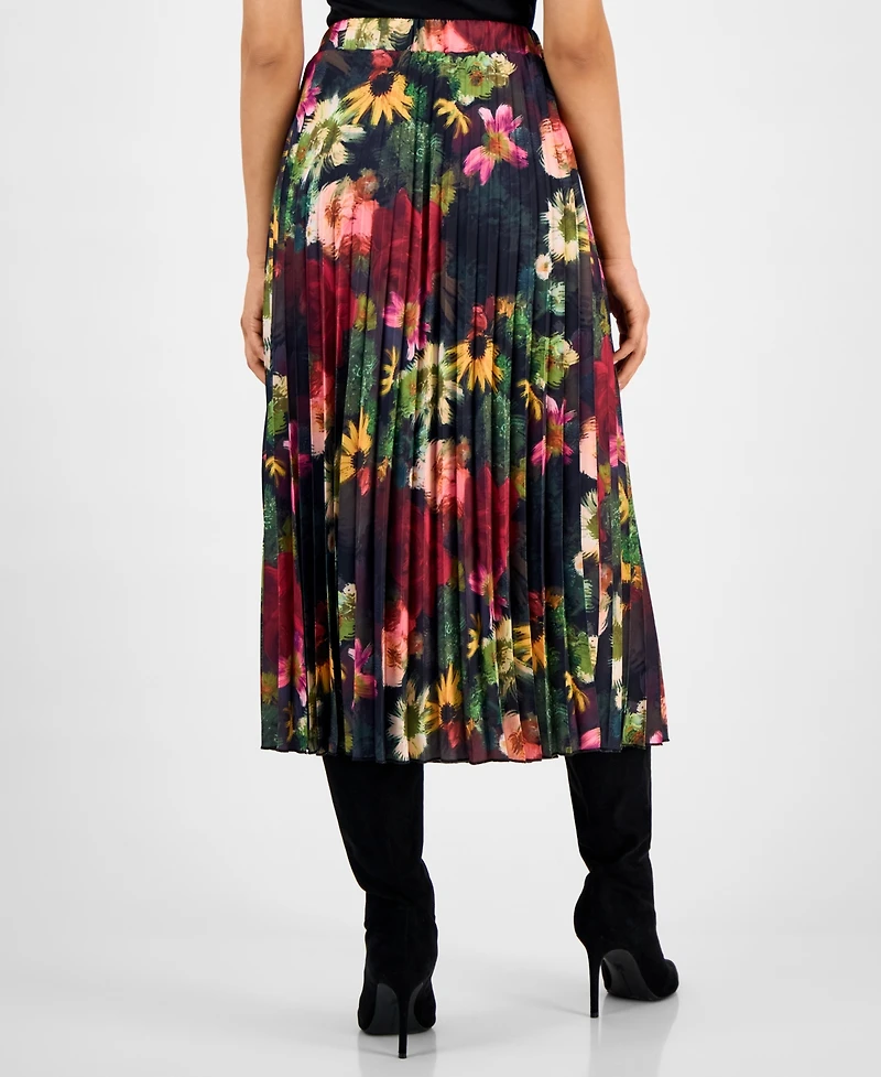 T Tahari Women's Pleated Printed Midi Skirt