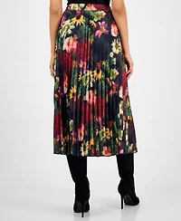 T Tahari Women's Pleated Printed Midi Skirt