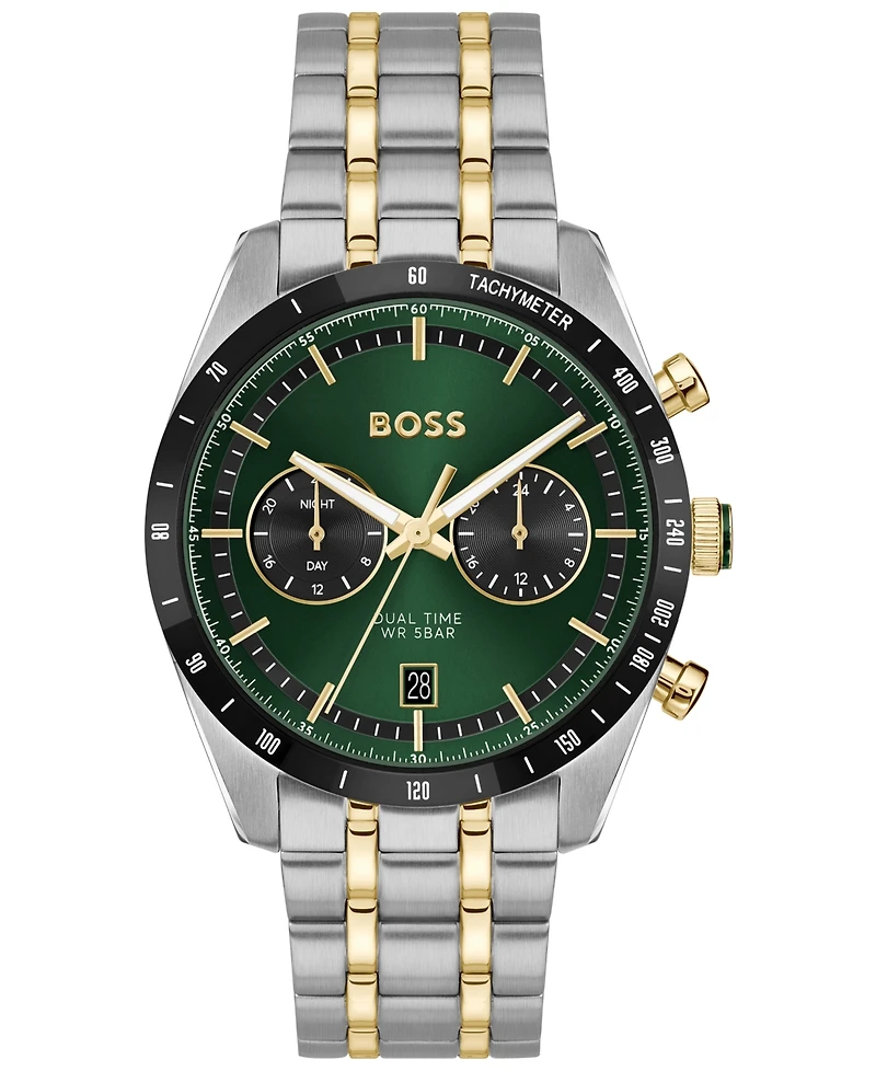 Hugo Boss Men's Tourmaster Quartz Multifunction Stainless Steel Ionic Plated Thin Gold Steel Watch, 41mm