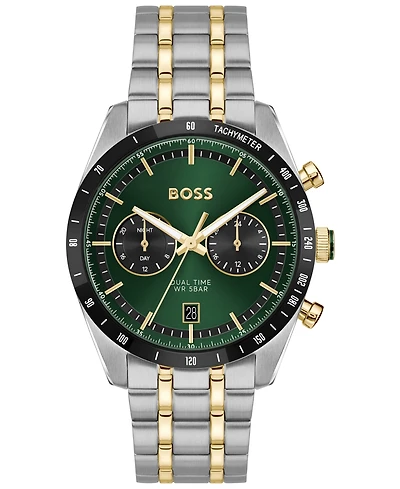 Hugo Boss Men's Tourmaster Quartz Multifunction Stainless Steel Ionic Plated Thin Gold Steel Watch, 41mm