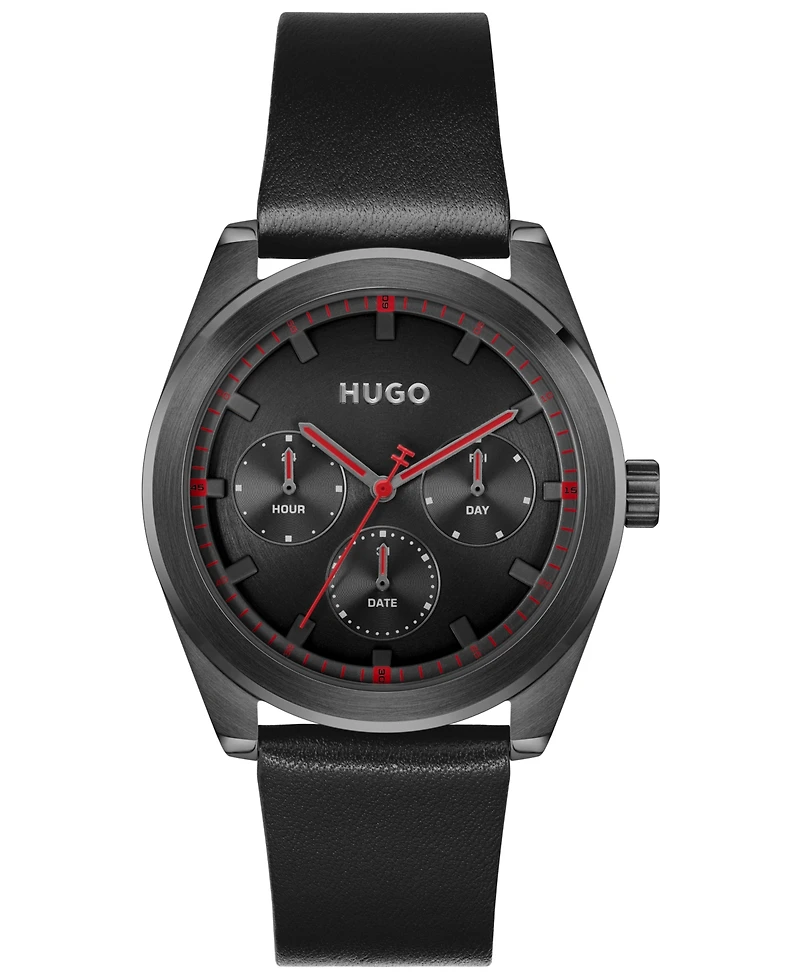 Hugo Boss Men's Bright Sport Quartz Multifunction Black Calfskin Watch, 42mm