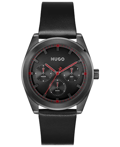 Hugo Boss Men's Bright Sport Quartz Multifunction Black Calfskin Watch, 42mm