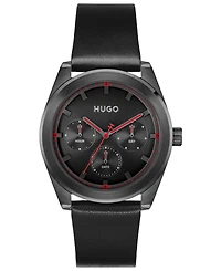Hugo Boss Men's Bright Sport Quartz Multifunction Black Calfskin Watch, 42mm