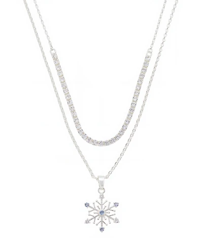 Unwritten Cubic Zirconia Snowflake Pendant Layered Necklace Set
