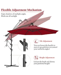Costway 10' Hanging Solar Led Umbrella Patio Sun Shade Offset Market W/Base
