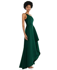 Alfred Sung One-Shoulder Satin Gown with Draped Front Slit and Pockets