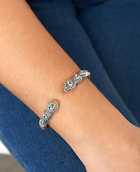 Blue Topaz & Bali Filigree Cuff Bracelet Sterling Silver and 18K Gold