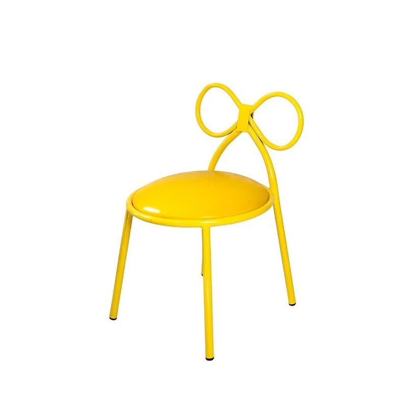 Csp Metal Kids Bow Chair With Yellow Vinyl Seat Cushion, Set Of 4