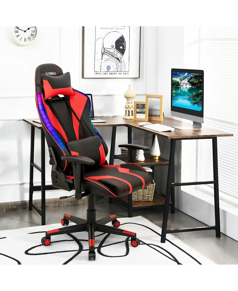 Gymax Gaming Chair Adjustable Swivel Computer Chair w/ Dynamic Led Lights