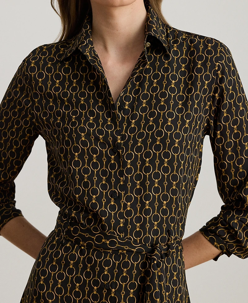 Lauren Ralph Petite Chain Print Point Collar Shirtdress