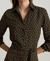Lauren Ralph Petite Chain Print Point Collar Shirtdress