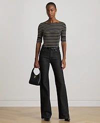 Lauren Ralph Petite Metallic Striped Boat Neck T-Shirt