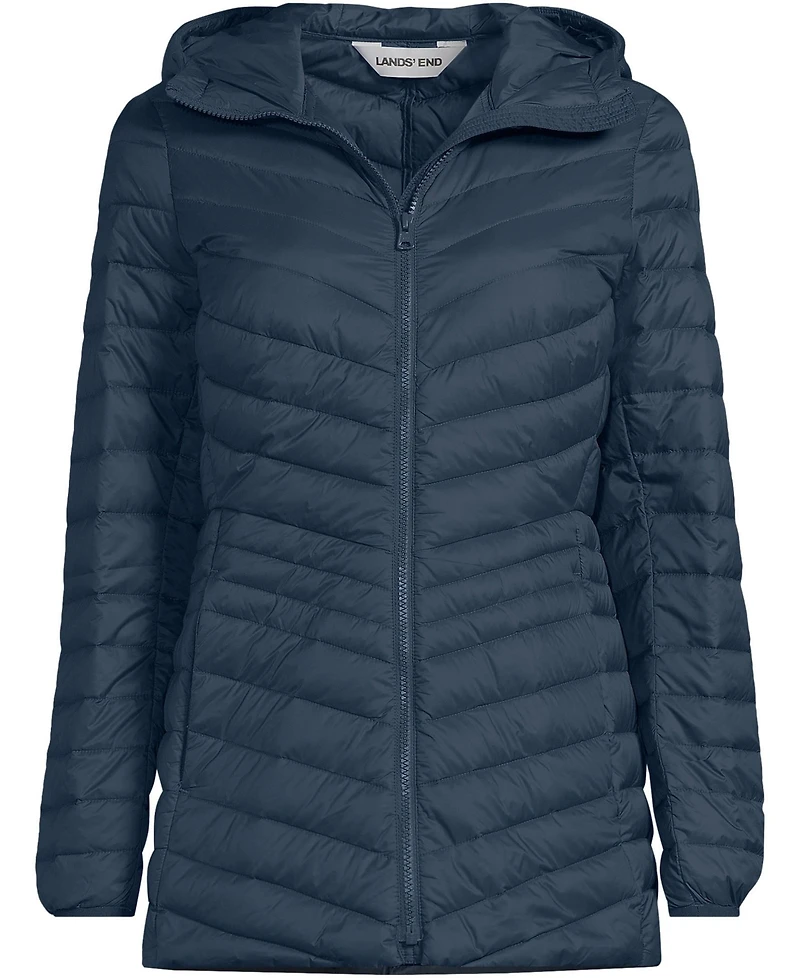 Lands' End Women's Tall Wanderweight Packable Down Hooded Long Jacket
