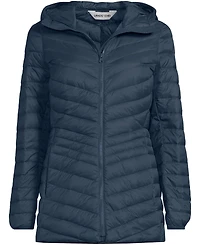 Lands' End Women's Tall Wanderweight Packable Down Hooded Long Jacket