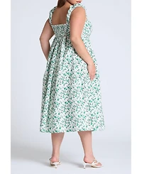 Eloquii Women's Poplin Midi Dress W Corset Details