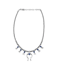 American West Jewelry Sterling Silver Lapis Beaded Squash Blossom Necklace, 16 to 19 Inches