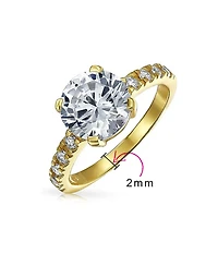 Bling Jewelry Classic 4CT Cz Round Solitaire Promise Ring Gold Sterling Silver Cubic Zirconia Thin Pave Band