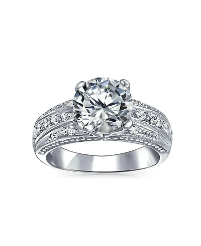 Bling Jewelry Sterling Silver Art Deco Style 2CT Princess Cut Cz Solitaire & Pave Band Ring Set