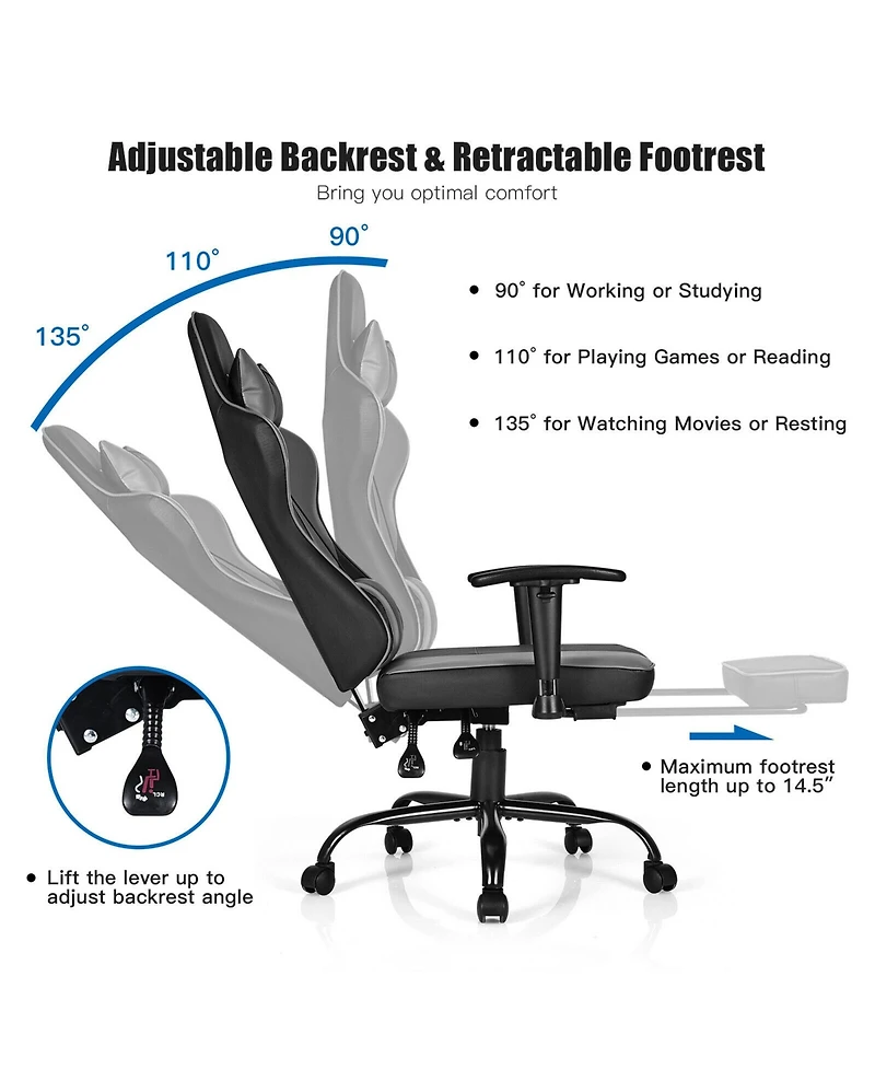 Gymax Massage Gaming Chair Racing Computer Task Chair Recliner w/Footrest