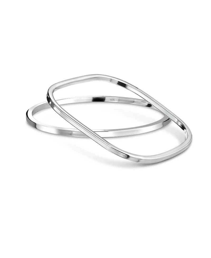 Bling Jewelry Set of 2 Plain Stackable Smooth Solid Square & Round Bangle Bracelet Sterling Silver