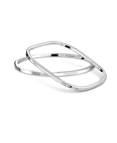 Bling Jewelry Set of 2 Plain Stackable Smooth Solid Square & Round Bangle Bracelet Sterling Silver