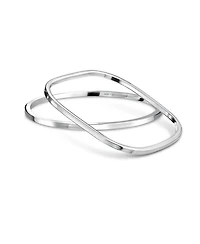 Bling Jewelry Set of 2 Plain Stackable Smooth Solid Square & Round Bangle Bracelet Sterling Silver