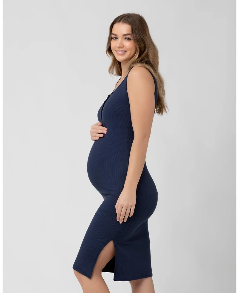 Ripe Maternity Penny Button Down Rib Dress in Navy - Perfect for Nursing and Maternity Wear