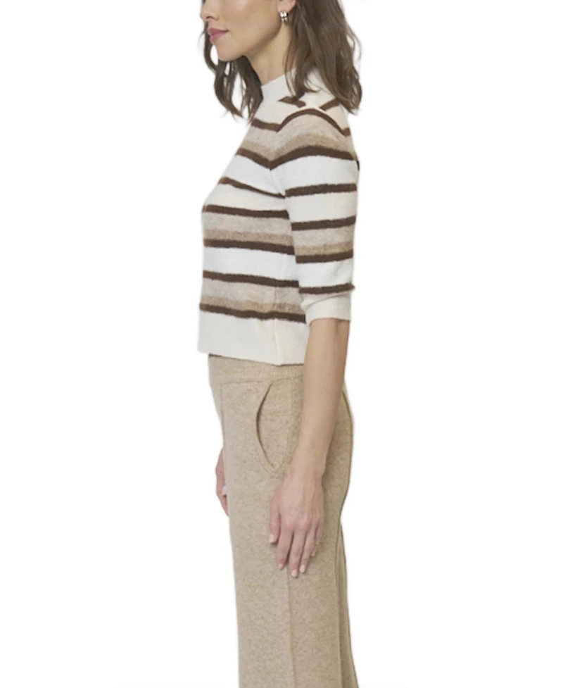 Central Park West Women's Ash Striped Half Sleeve Crew