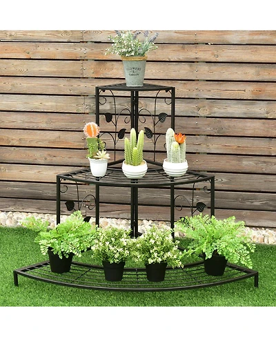 Costway 3 Tier Floral Corner Plant Stand Metal Flower Pot Rack Stair Display Ladder