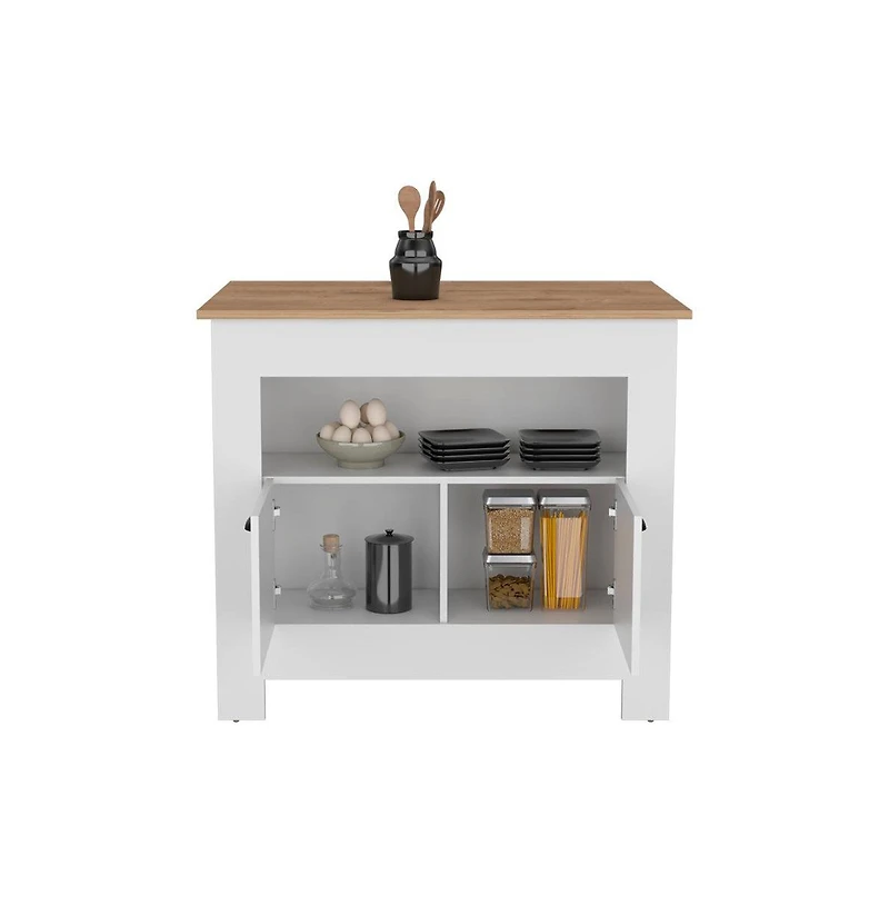 We Have Furniture Kitchen Island Geneva, Kitchen, White / Macadamia