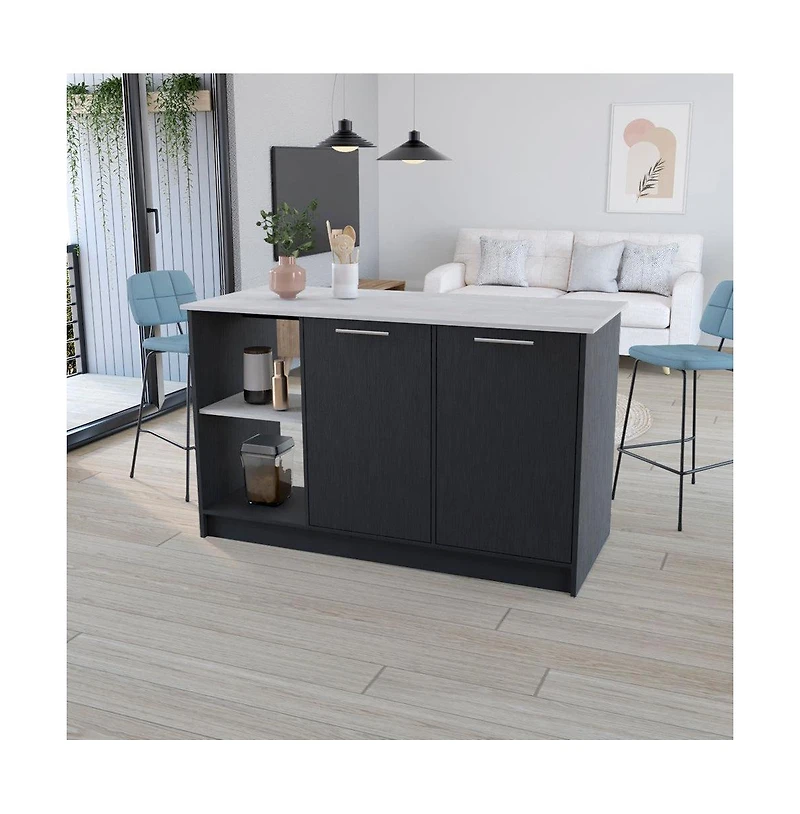 We Have Furniture Kitchen Island Padua, Kitchen, Black / Onyx