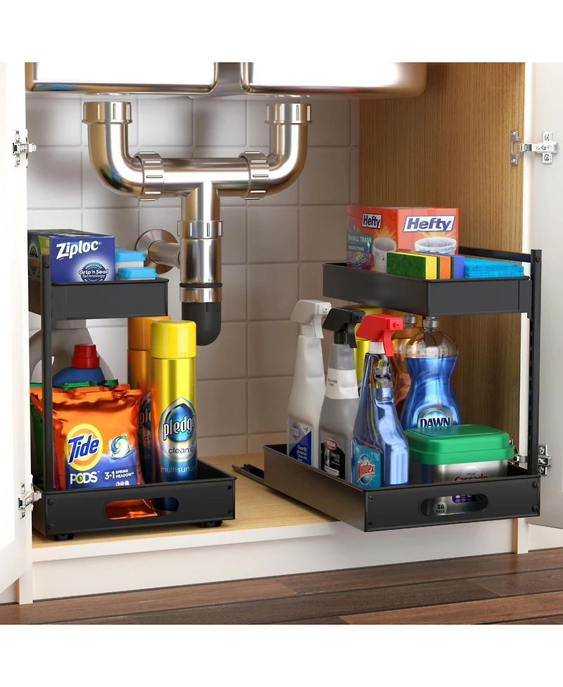 Sorbus 2 Pack 2-Tier Pull-Out Under Sink Organizer and Adhesive Tape - for Kitchen Bathroom