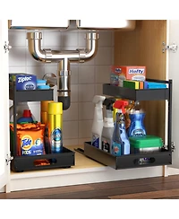 Sorbus 2 Pack 2-Tier Pull-Out Under Sink Organizer and Adhesive Tape - for Kitchen Bathroom